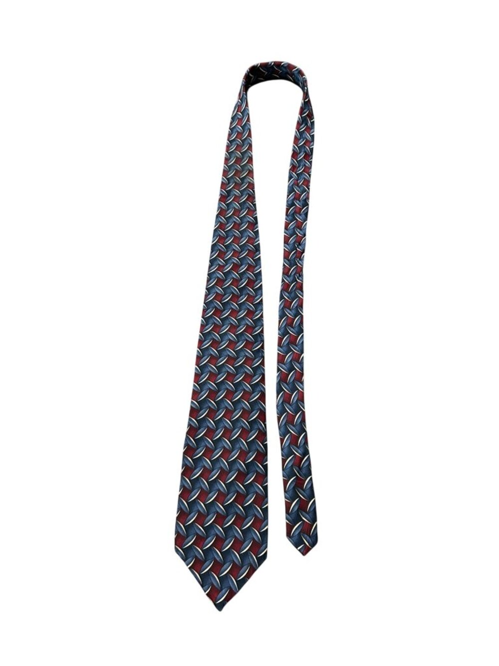 Oscar De La Renta Red Blue Geometric Silk Mens Necktie Retro Timeless Style